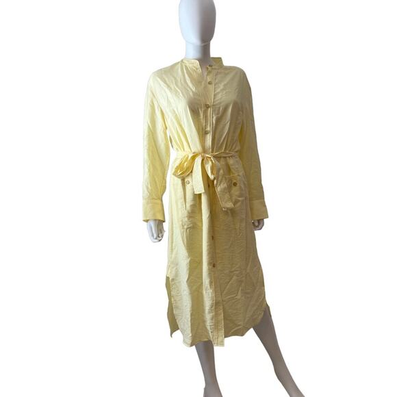 VINCE Pale Yellow Crepe de Chine Belted Button-Down Midi Dress, M - Picture 3 of 10
